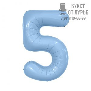 Фольгированный шар (102 см) Цифра "5"  Небесный