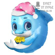 Фольгированный шар №1126 Дельфин малыш голубой