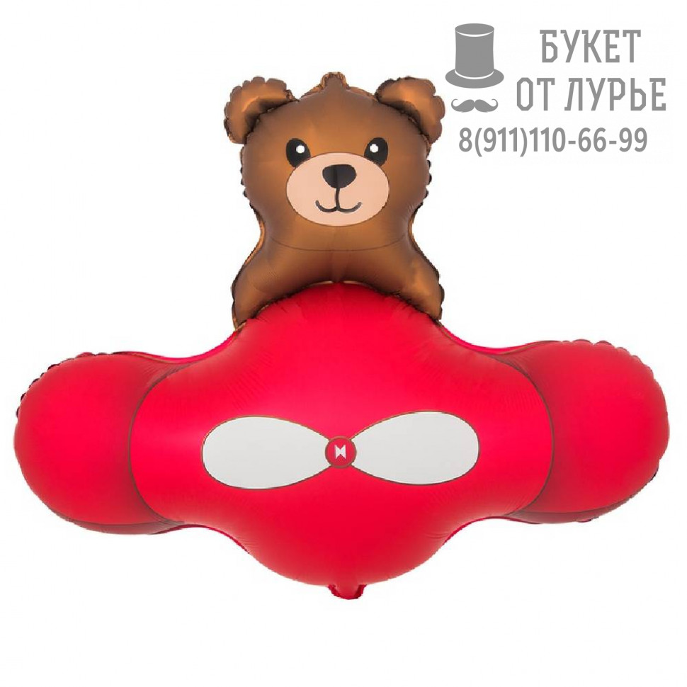 Фольгированный шар №390 (94 см) «Мишка в красном самолете»